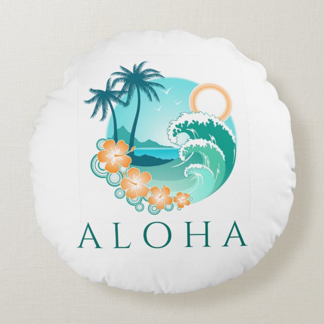 Aloha Tropical Rundes Kissen (Vorderseite)