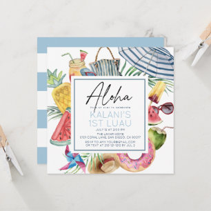 Aloha Tropical Schirm Blau Junge 1. Geburtstag Einladung