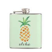 Aloha Tropical Watercolor Ananas Personalisiert Flachmann (Vorderseite)