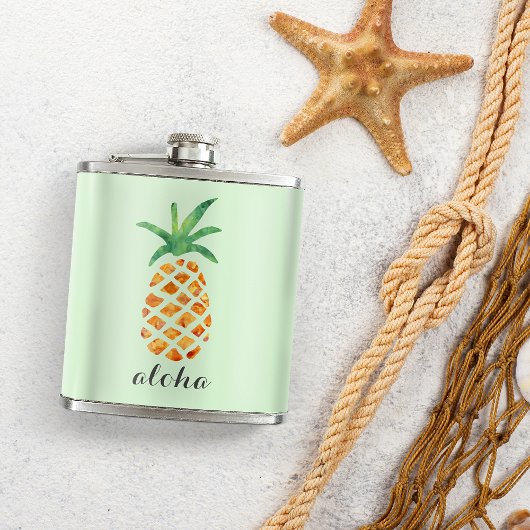 Aloha Tropical Watercolor Ananas Personalisiert Flachmann