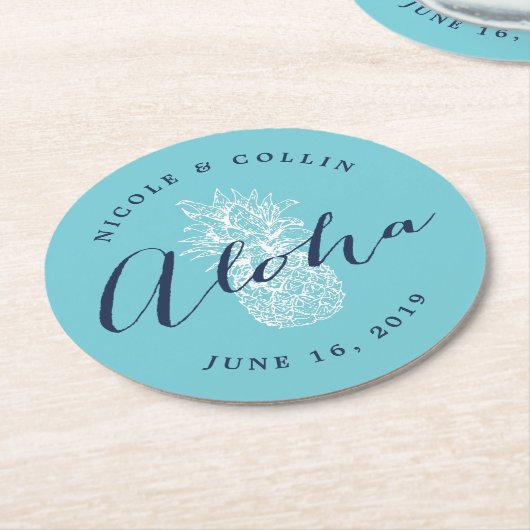 Aloha Tropical Watercolor Ananas Runder Pappuntersetzer (Angewinkelt)