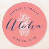 Aloha Tropical Watercolor Ananas Runder Pappuntersetzer (Vorderseite)