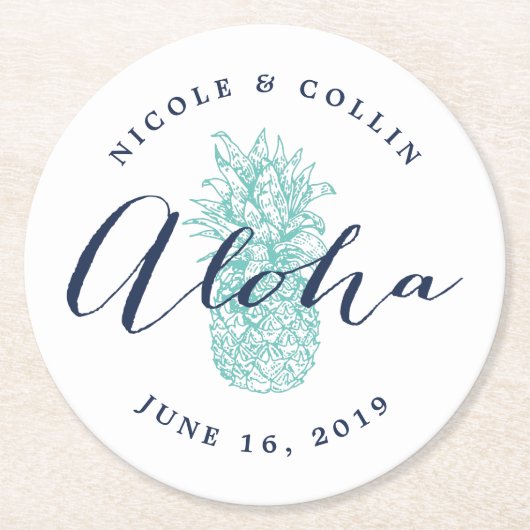 Aloha Tropical Watercolor Ananas Runder Pappuntersetzer (Vorderseite)