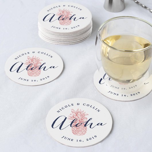 Aloha Tropical Watercolor Ananas Runder Pappuntersetzer