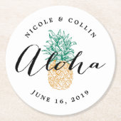 Aloha Tropical Watercolor Ananas Runder Pappuntersetzer (Vorderseite)