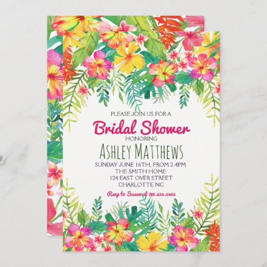 Aloha Tropical Watercolor Dusche Einladung (Vorne/Hinten)