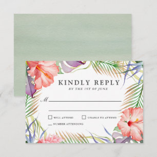 Aloha Tropical Watercolor Floral Wedding RSVP Karte