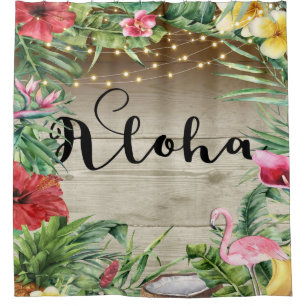Aloha Tropical Wood Floral Blätter & Lights Chic Duschvorhang