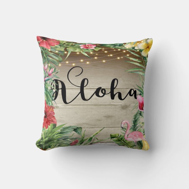 Aloha Tropical Wood Floral Blätter & Lights Chic Kissen (Vorderseite)
