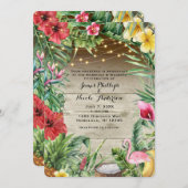 Aloha Tropical Wood Floral Blätter & Lights Weddin Einladung (Vorne/Hinten)