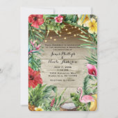 Aloha Tropical Wood Floral Blätter & Lights Weddin Einladung (Vorderseite)