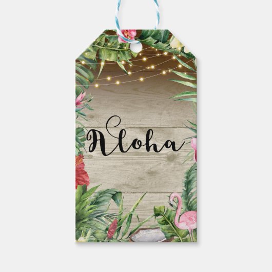 Aloha Tropical Wood Floral Blätter & Lights Weddin Geschenkanhänger (Vorderseite)