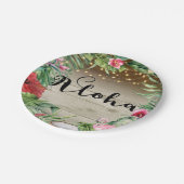 Aloha Tropical Wood Floral Blätter & Lights Weddin Pappteller (Schrägansicht)