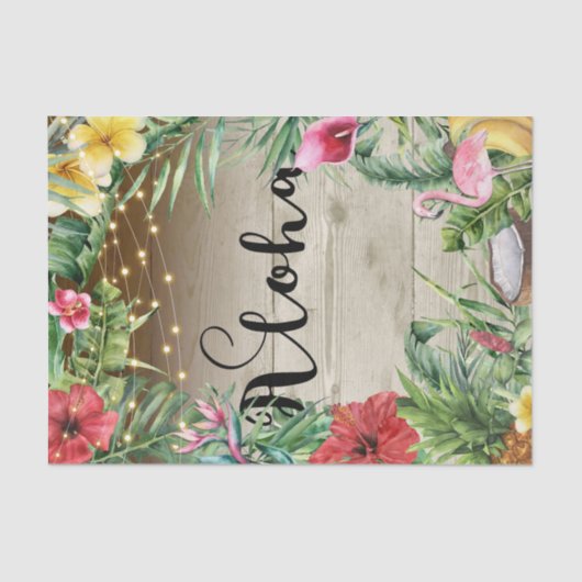 Aloha Tropical Wood Floral Blätter & Lights Weddin Seidenpapier (Vorderseite)