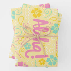 Aloha Tropical Wrapping Paper - Summer Party Vibes Geschenkpapier Set