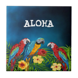 Aloha tropisch blauer Himmel Papageienpalmen Blätt Fliese