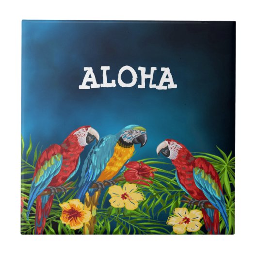 Aloha tropisch blauer Himmel Papageienpalmen Blätt Fliese (Vorderseite)