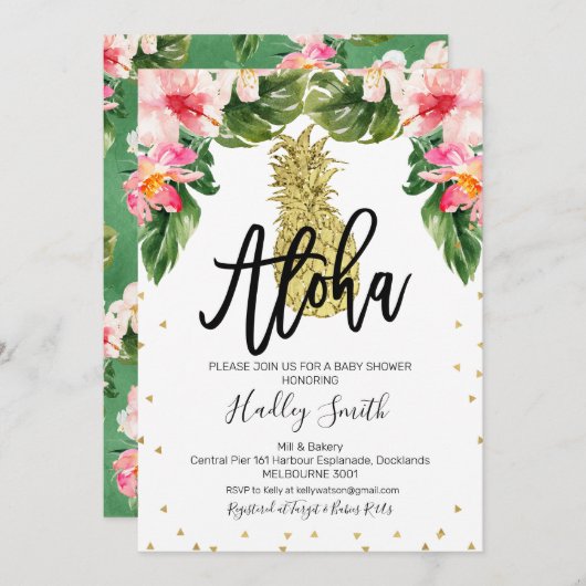 Aloha tropische Ananas Babydusche Einladung (Vorne/Hinten)