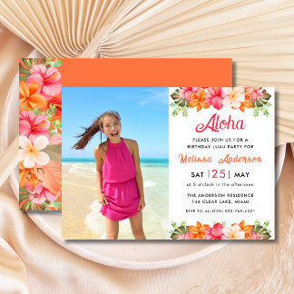 Aloha-Tropische-Blumen-Geburtstags-Luau-Party Einladung