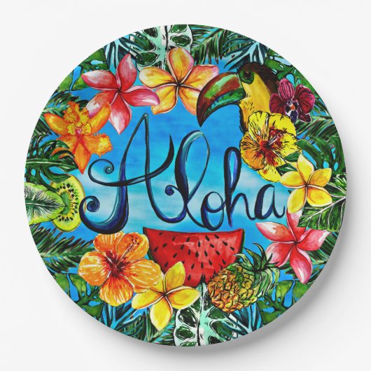 Aloha - tropische Blumen-Nahrung und Pappteller (Vorderseite)