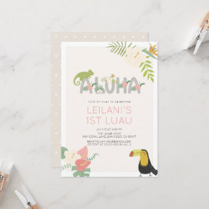 Aloha Tropische Blumen-Tukan-Girl 1. Geburtstag Einladung