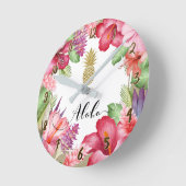 Aloha tropische Blumenblumenchic-Goldananas Runde Wanduhr (Winkel)