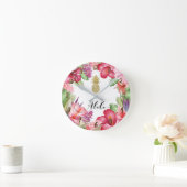 Aloha tropische Blumenblumenchic-Goldananas Runde Wanduhr (Zuhause)