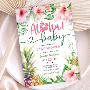 Aloha! Tropische Luau-Baby-Party Mädchen Rosa  Einladung
