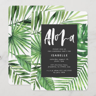 Aloha tropische Palmenblätter & SkriptParty Einlad Save The Date