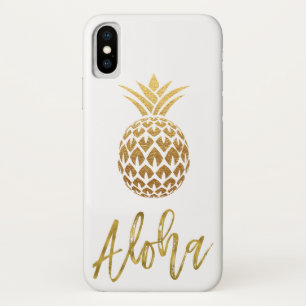Aloha Tropischer Ananas Weiße und Goldfräse iPhone X Hülle