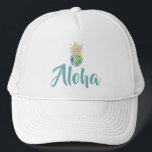 Aloha tropischer truckerkappe<br><div class="desc">Aloha tropischer Aquarell-Ananas-Fernlastfahrer-Hut</div>