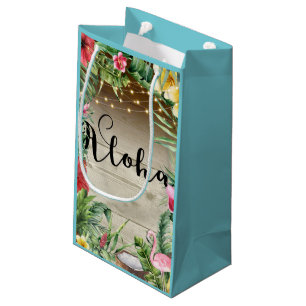 Aloha Tropisches Holz Florale Blätter & Lichter Lu Kleine Geschenktüte
