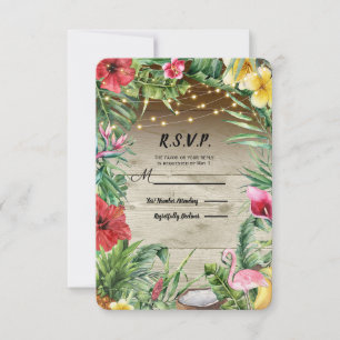 Aloha Tropisches Holz Florale Blätter Lichter RSVP Karte