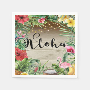 Aloha Tropisches Holz Florale Blätter und Lichter  Serviette