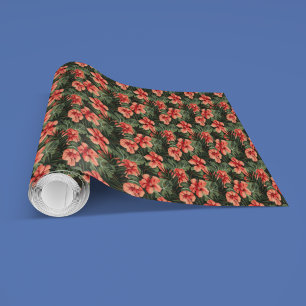 Aloha Ula Rotes Hibiskus-Blumenmuster Geschenkpapier