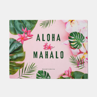 ALOHA UND MAHALO - PINK GREEN - TÜR MAT RUG FUßMATTE