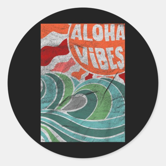 Aloha Vibes Hawaii Sunset Waves Runder Aufkleber (Vorderseite)
