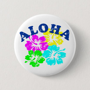 Aloha Vintag Pinback Button Rosa Gelb Grün Blau