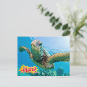 Aloha von Hawaii Honu Green Sea Turtle Postcard Postkarte (Stehend Vorderseite)