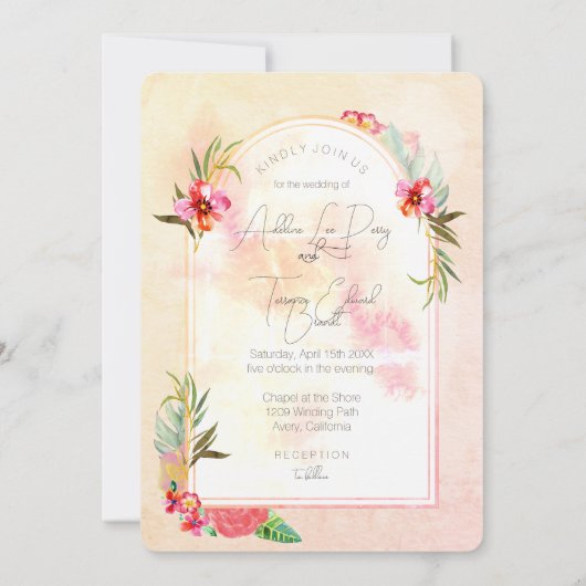 Aloha Watercolor Floral Einladung (Rückseite)