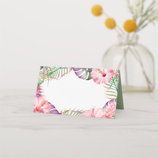 Aloha Watercolor Tropical Floral Luau Platzkarte (Vorderseite)