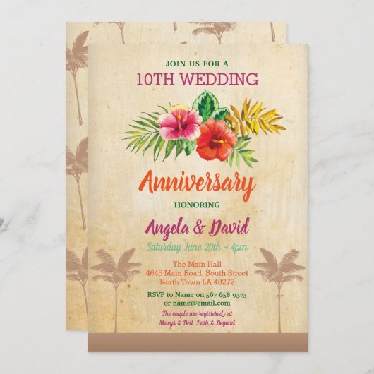 Aloha Wedding Jubiläum Tropical Vintag Invite Einladung (Vorne/Hinten)
