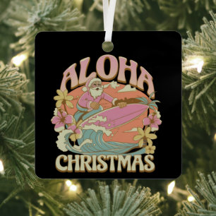 Aloha Weihnachten Surfen Santa Hawaiian Kalikimaka Ornament Aus Metall