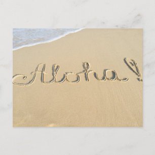 Aloha Wortzeichen auf dem Strand Sand Postkarte