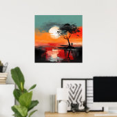 Alone by the Lake – Solitude at Sunset Poster (Heimbüro)