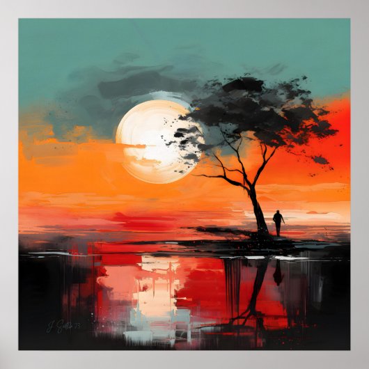 Alone by the Lake – Solitude at Sunset Poster (Vorne)