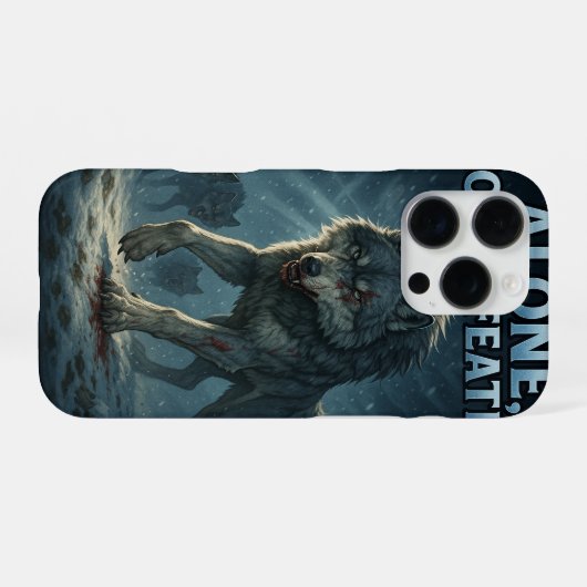 Alone, Not Defeated | Motivational Wolf Art iPhone Hülle (Rückseite (Horizontal))