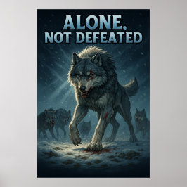 Alone, Not Defeated | Motivational Wolf Art Poster