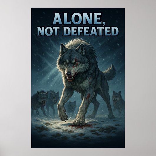 Alone, Not Defeated | Motivational Wolf Art Poster (Vorne)