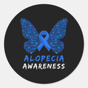 Alopecia Areata Awareness Month Blue Ribbon Runder Aufkleber